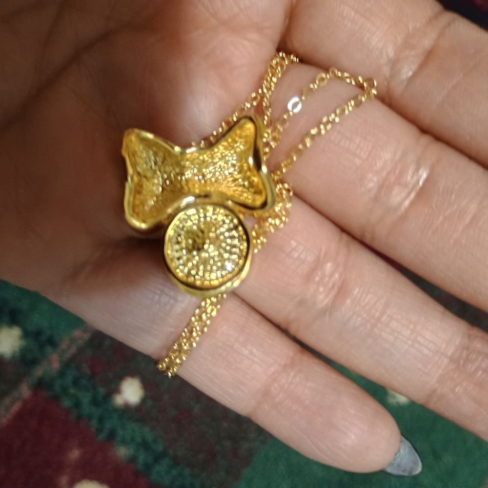 Gold Bow Pendant Necklace with Clear Crystal - Women Jewelry Necklaces - Picture 4 of 6